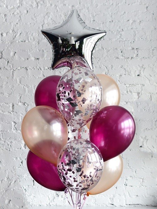 Букет из шаров "Бургунд и серебро"