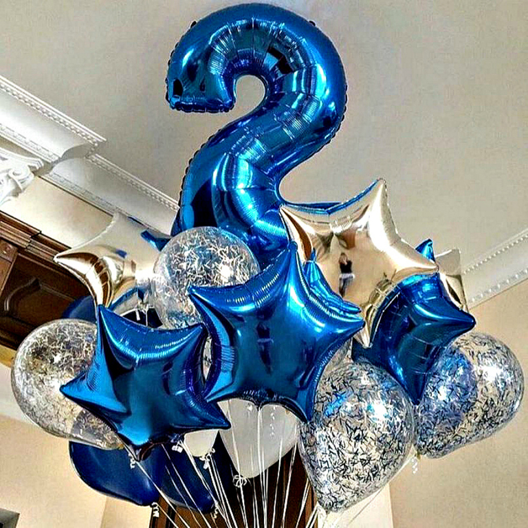 Букет шаров с звездами и цифрой 