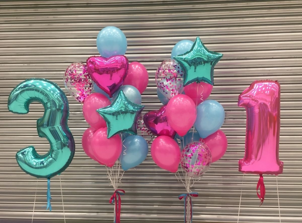 Набор воздушных шаров "День рождения Фуксия-бирюзовый"