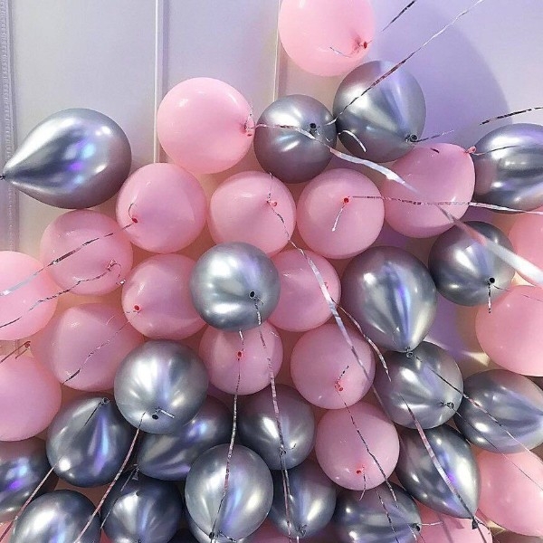 Воздушные шары с гелием под потолок 20 штук нежно-розовый серебро хром
