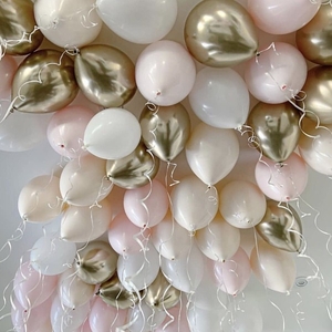 Воздушные шары с гелием под потолок 20 штук, цвет нежно-розовый белый золотой