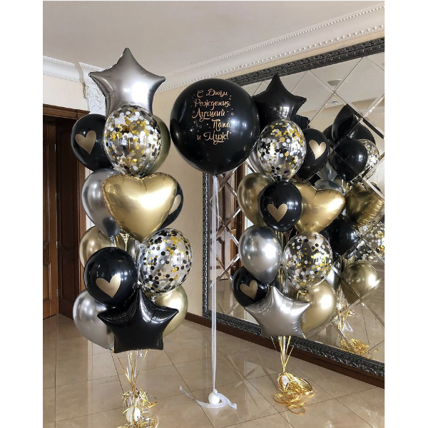 Набор воздушных шаров "Золото-серебро-черный"