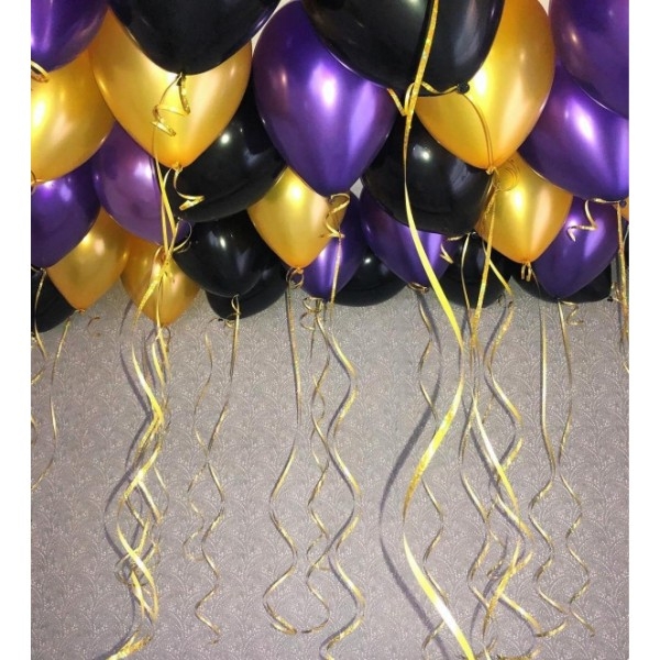 Воздушные шары с гелием золотой черный фиолетовый 20 шт