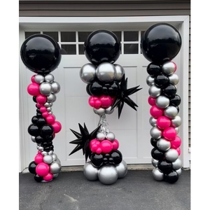Колонны из воздушных шаров "Фуксия-черный-серебро"
